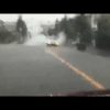所沢市・台風による集中豪雨で、川と化した道路を走る